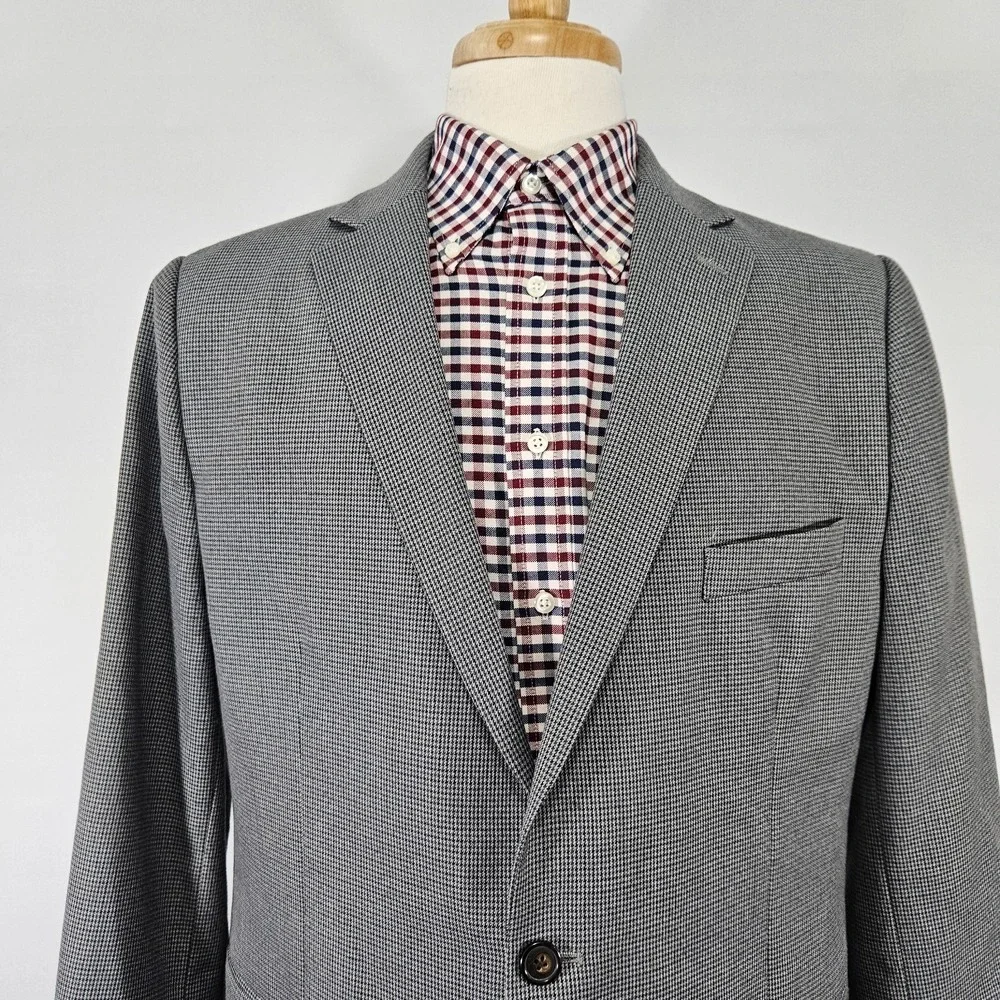 Chaps Men's Sport Coat Blazer Two Button Gray Houndstooth Polyester Blend 46XS